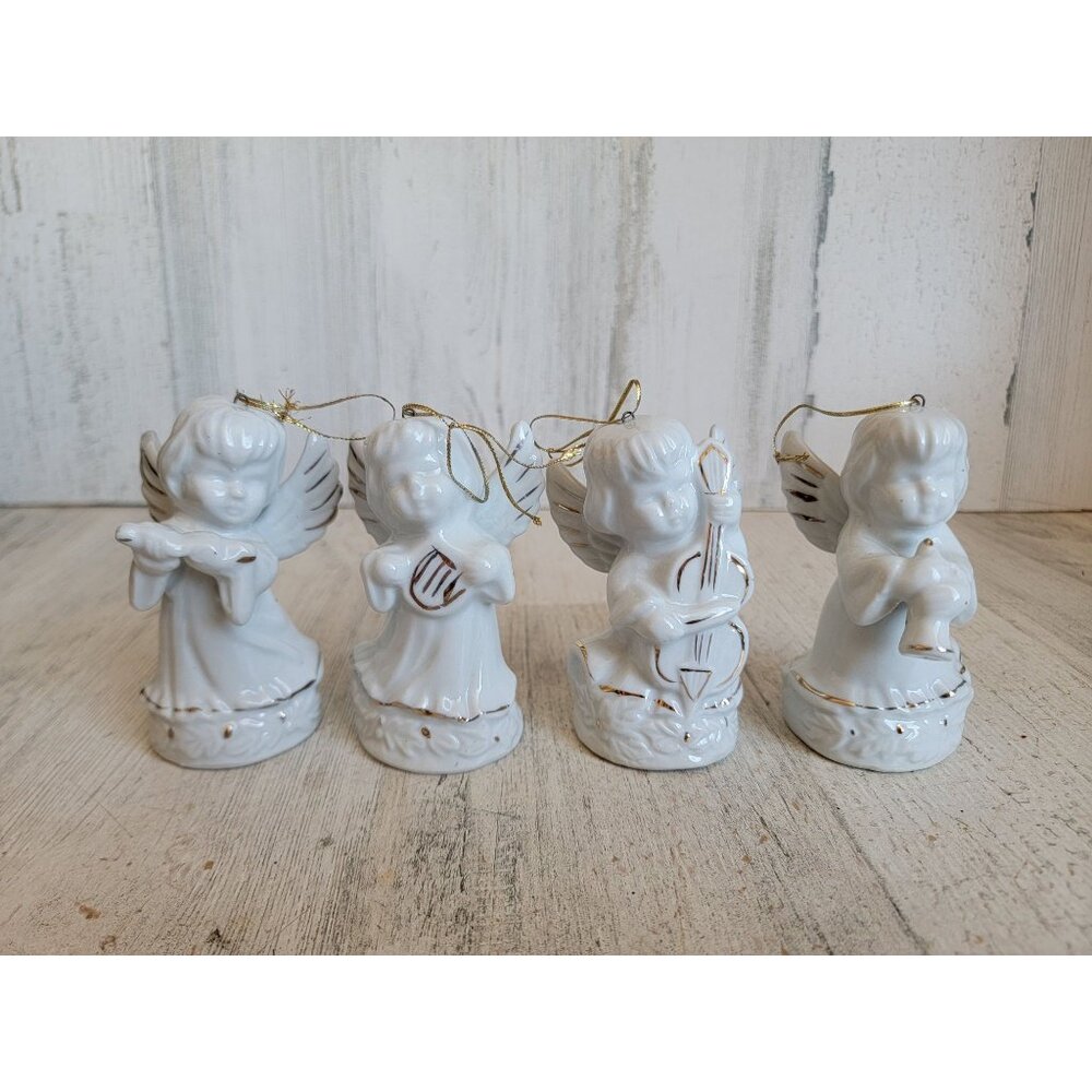 Vintage ceramic gold‎ trim angel religious ornament xmas set